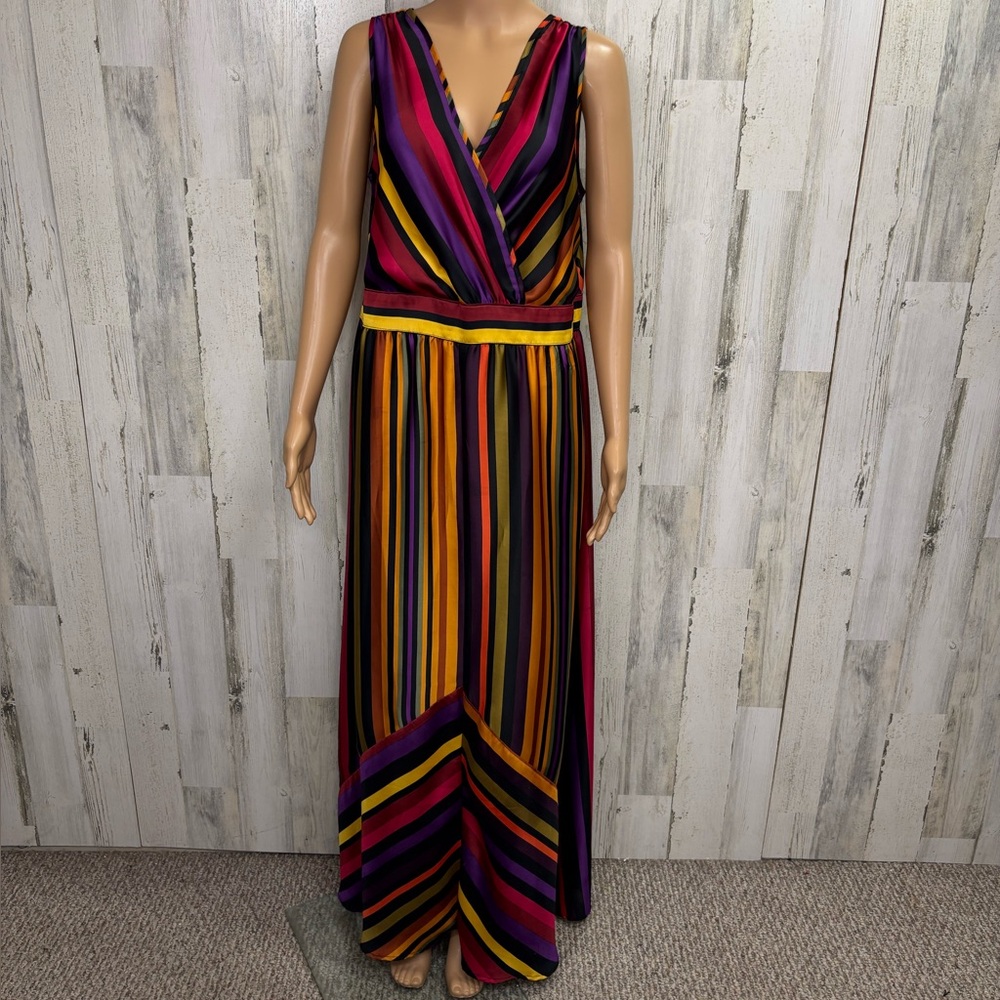 Worthington Plus Size V-Neck Bright‎ Striped Maxi Dress